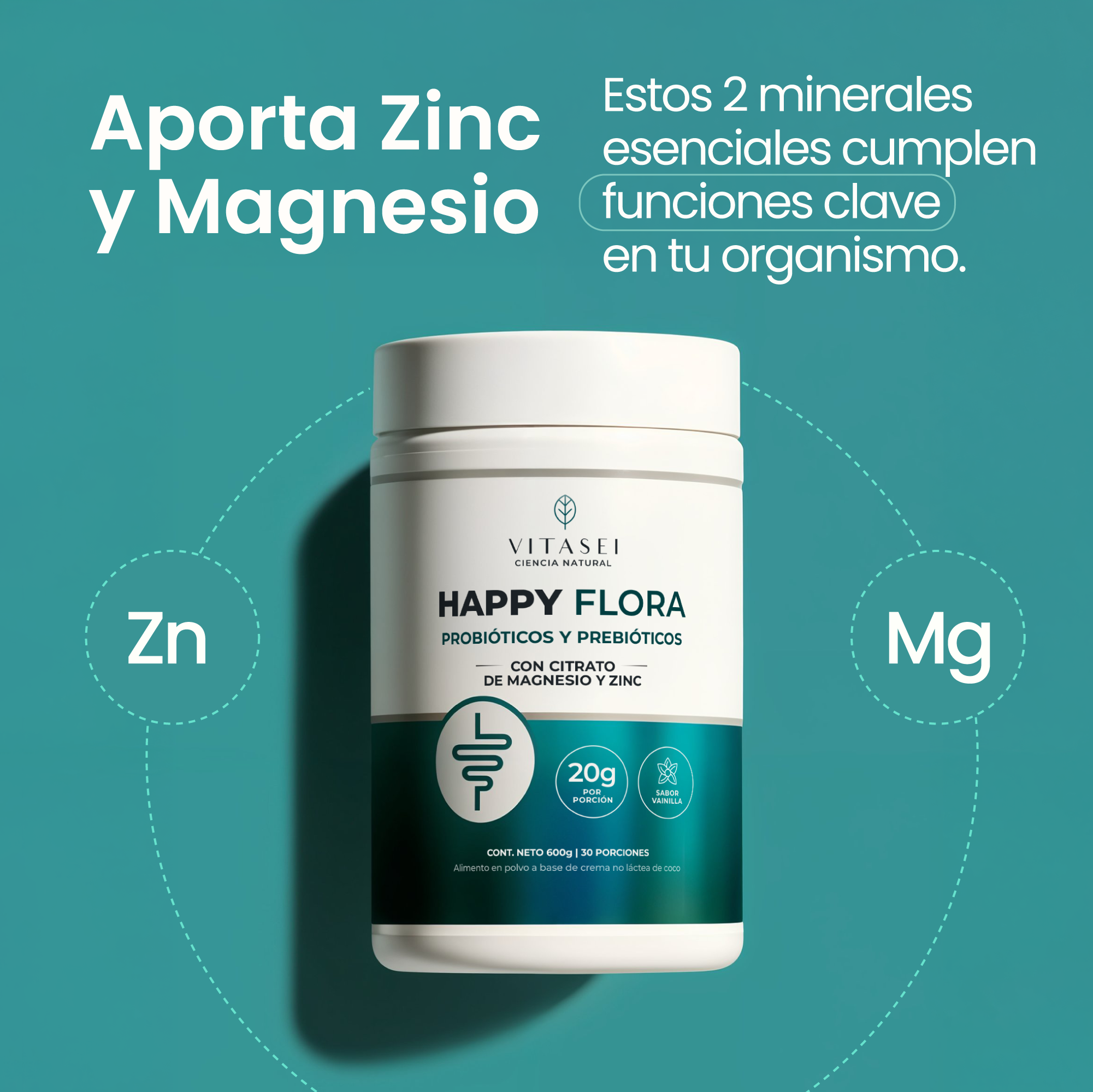 Happy Flora – Probióticos y prebióticos con sabor a vainilla y sin azúcar